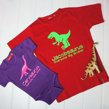 Brother And Sister Dinosaur T Shirt And Babygrow Set, 10 of 11