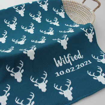 Personalised Knitted Stag Baby Blanket, 10 of 12