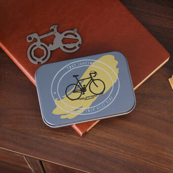 Personalised Hand Drawn Cycling Bike Tool Tin Gift, 11 of 11