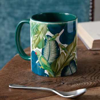 Colourful Tropical Leaf Parakeet Ceramic Coffee Mug, 4 of 6