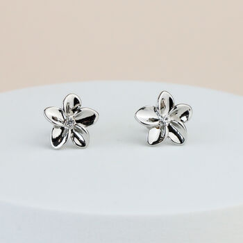 Silver Crystal Flower Stud Earrings, 2 of 3