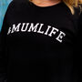 '#Mum Life' Sweatshirt In Black With Silver Glitter, thumbnail 2 of 4