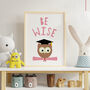 Children's Owl 'Be Wise' Typography Print, thumbnail 2 of 5