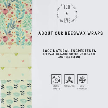 Reusable Set Of Three Floral Beeswax Food Storage Wraps, 3 of 6