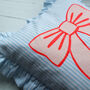 Frilled Striped Cotton Bow Cushion, thumbnail 3 of 10