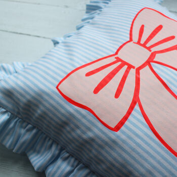 Frilled Striped Cotton Bow Cushion, 3 of 10