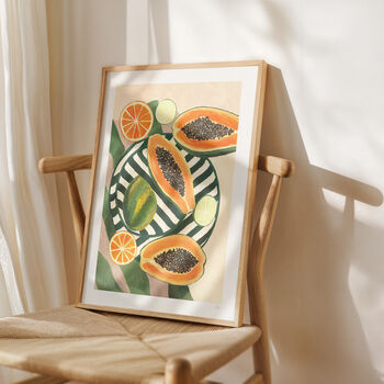 Papaya And Lime Wall Art | Hand Painted Tropical Fruit Print, 3 of 12