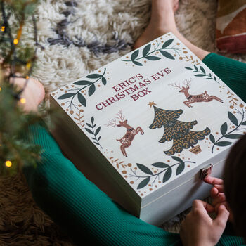 Personalised Reindeer And Tree Christmas Eve Wooden Box, 5 of 10