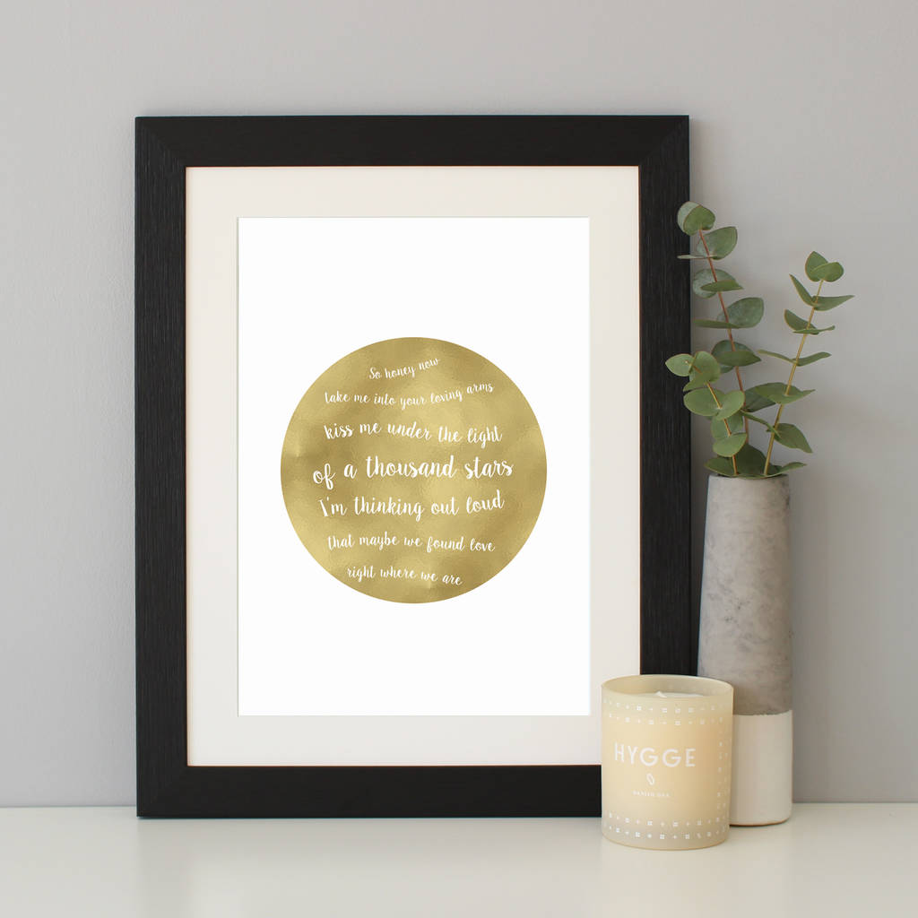 Personalised Song Lyrics Gold Print By Hope and Love
