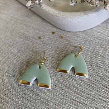 Ceramic Earrings Mint Arch Gold Lustre, 4 of 4