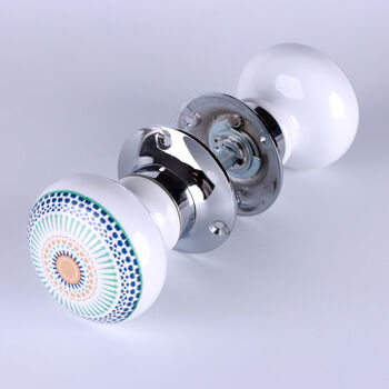 G Decor Set Of Positive Energy Radiance Handcrafted Internal Mortice Turning Door Handles – Ceramic Knobs With Chrome Base, 2 of 5