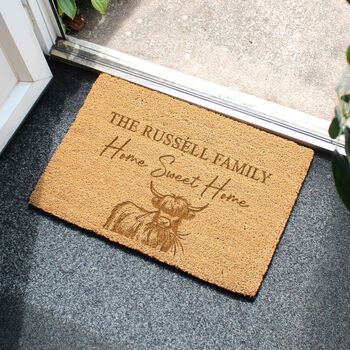 Personalised Home Sweet Home Highland Cow Rectangular Indoor Doormat, 3 of 5