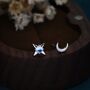 Mismatched Moon And Starburst Stud Earrings In Sterling Silver With Lab Moonstone, thumbnail 1 of 11