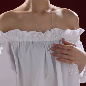 Organic Shape Baroque Pearl Pendant Lariat Necklace, 2 of 10