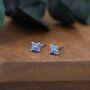 Aquamarine Blue Cz Flower Stud Earrings, thumbnail 3 of 11