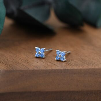 Aquamarine Blue Cz Flower Stud Earrings, 3 of 11