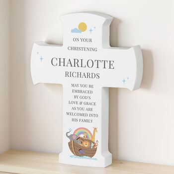 Personalised Noahs Ark Cross Wooden Ornament, 5 of 5