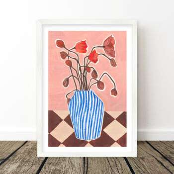 Striped Vase Of Poppies Still Life Print, 7 of 8