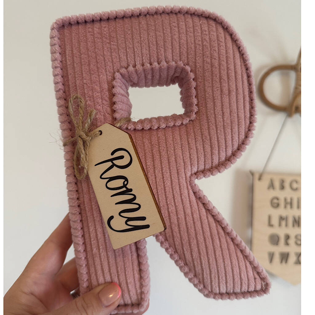 Personalised Wooden Tags Corduroy Fabric Letter, 1 of 6