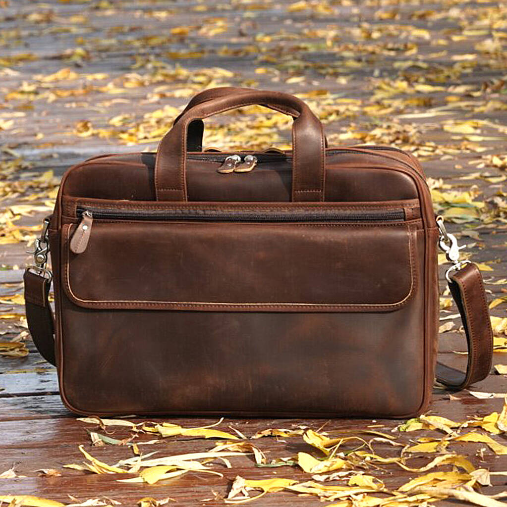 Genuine Leather Business Briefcase Laptop Bag, 1 of 12