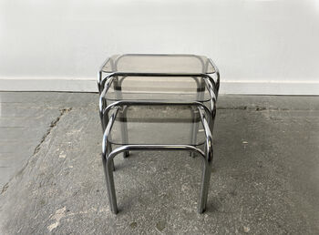 Mid Century Chrome And Smoked Glass Nesting Tables, 5 of 12