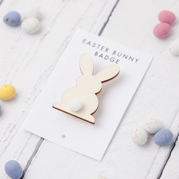 Wooden Bunny Easter Badge With Pom Pom Tail, 2 of 3