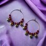 Gold Red Ghungroo 30mm Huggie Hoop Bali Earring, thumbnail 3 of 4