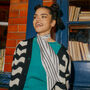 Star Striped Silk Neck Scarf White, thumbnail 1 of 3