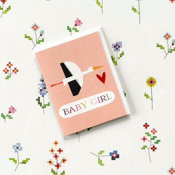 Mini Pink Stork Baby Girl Card, 3 of 4