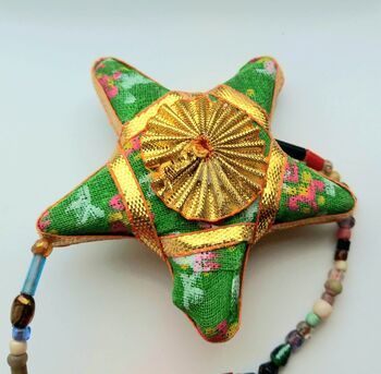 Handmade Wood And Sari Moon And Star Decoration, 3 of 6
