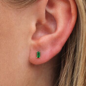 Sterling Silver Faceted Emerald Baguette Stud Earrings, 2 of 3