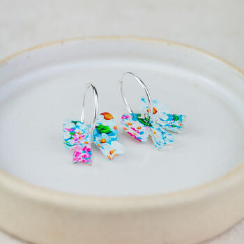 Sterling Silver And Acrylic Colourful Floral Charm Hoops, 3 of 7