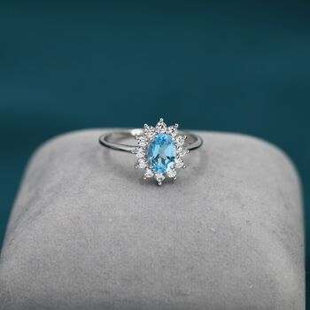 Genuine Swiss Blue Topaz Cz Halo Ring Sterling Silver, 2 of 12