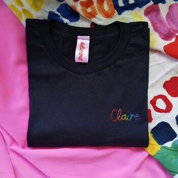 Personalised Hand Embroidered Navy T Shirt, 5 of 12