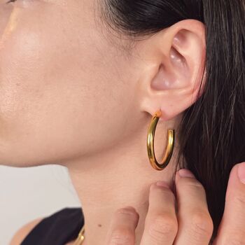Simply Chunky Gold Plated Hoop Stud Earrings, 2 of 4