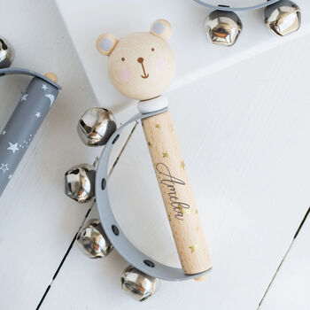 Personalised Wooden Elephant, Teddy Or Bunny Handbell Toy, 4 of 6