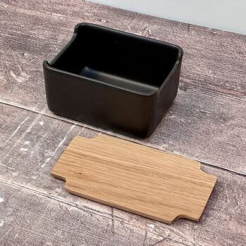 Black Butter Dish With Oak Lid, 2 of 3