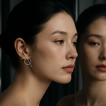 Cross And Circle Gold Plated Silver Modern Studs, 3 of 5