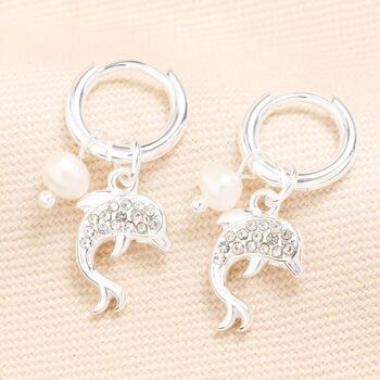 Stainless Steel Dolphin Charm Hoop Earrings, 4 of 7