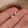 Tiny Leaf Stud Earrings In Silver, thumbnail 3 of 6