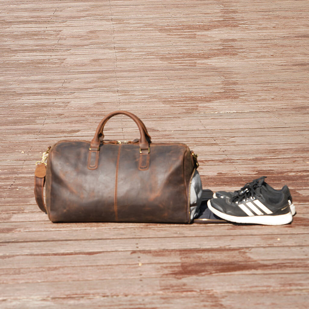 Genuine Leather Gym Bag With Shoes Strorage By EAZO