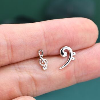 Sterling Silver Treble And Bass Clef Mismatched Stud Earrings, 4 of 10