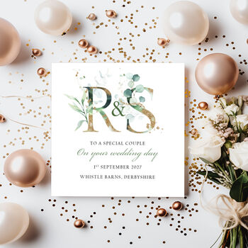 Monogramed Wedding Card. Eucalyptus Design, 2 of 2