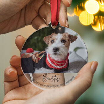 Dog Memorial Ornament Personalised Photo Christmas Bauble, 7 of 8