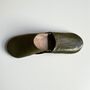 Handmade Moroccan Olive Green Leather Babouche Slippers, thumbnail 3 of 5