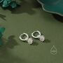 Aster Flower Charmed Hoop Earrings In Sterling Silver, thumbnail 2 of 11
