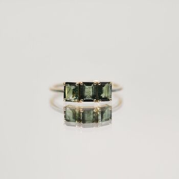14k Gold Vermeil Deco Ring In Green Tourmaline, 6 of 9