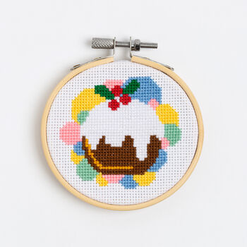 Christmas Pudding Cross Stitch Kit Three Inch Hoop, 4 of 5
