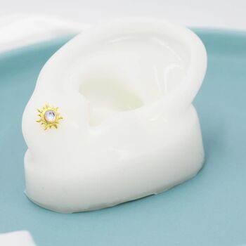 Tiny Sun Moonstone Stud Earrings In Sterling Silver, 6 of 12