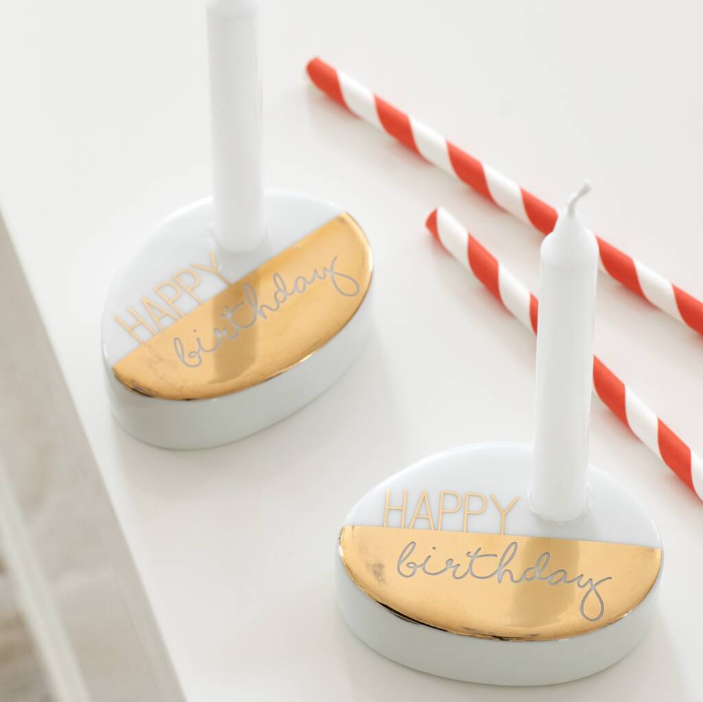 Happy Birthday Porcelain Candle Holder, 1 of 4